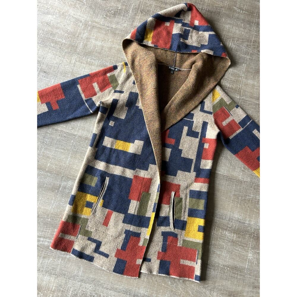 Toad&Co Heartfelt Hoodie Women XL 100% Wool Geometric Long Cardigan Coat - Picture 11 of 14